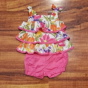 Janie and Jack EUC 12-18 months tropical floral tiered blouse and pink shorts
